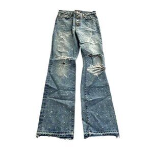 AMIRI Embellished Wide Leg Jeans in Blue